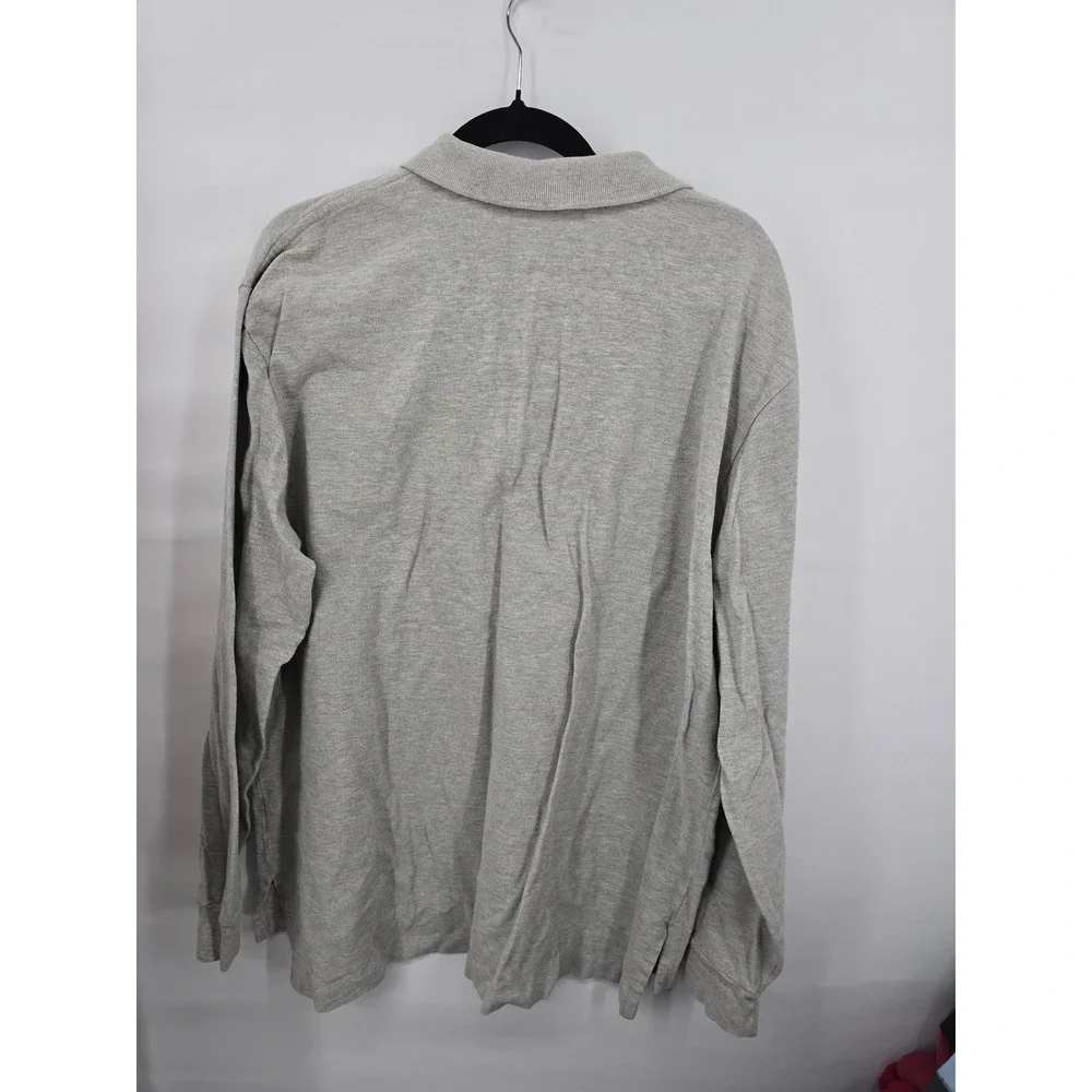 Polo Ralph Lauren Mens XL Gray Long Sleeve Pique Cotton Polo Shirt Navy Pony